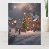 Kerst kat en dorp scene kaart (Achterkant)