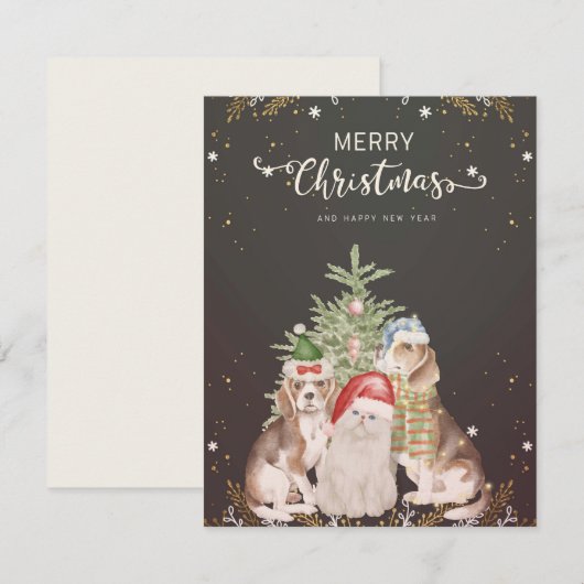 Kerst Kat en Honden Schattige Kerst Kaart (Voorkant / Achterkant)