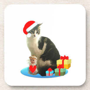 Kerst kat en schattig engeltje onderzetter