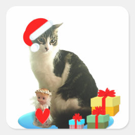 Kerst kat en schattig engeltje vierkante sticker