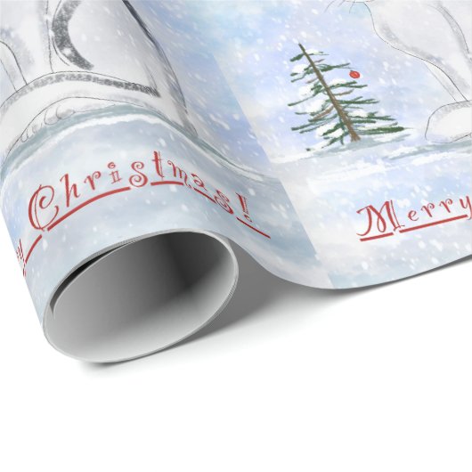 Kerst Kat en Vogel Gift Wrap Cadeaupapier (Rol Hoek)