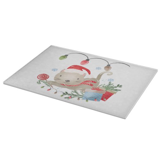 Kerst Kat Glassnijplank Snijplank (Hoek)