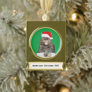 Kerst Kat Humbug Foto Banner Metal Ornament Verguld Banner Ornament