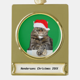 Kerst Kat Humbug Foto Banner Metal Ornament Verguld Banner Ornament