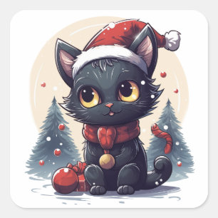Kerst Kat in een Winter Wonderland Vierkante Sticker