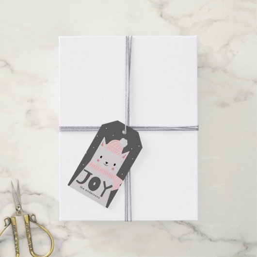 Kerst Kat JOY Custom Cadeaulabel (Met Touw)