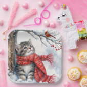 Kerst Kat Kijken naar een kardinaal Papieren Bordje (Feest)