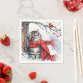 Kerst Kat Kijken naar een kardinaal Servet (Insitu)