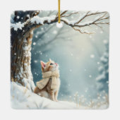 Kerst Kat kijken naar sneeuwvlokken Keramisch Ornament (Achterkant)