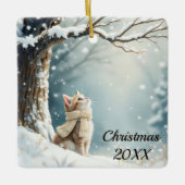 Kerst Kat kijken naar sneeuwvlokken Keramisch Ornament (Voorkant)