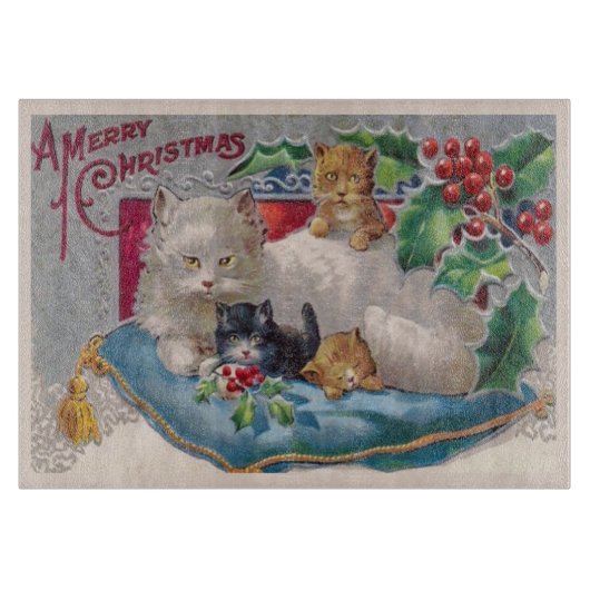 Kerst Kat Kittens Een Vrolijk Kerstmis Vintage Snijplank (Voorkant)