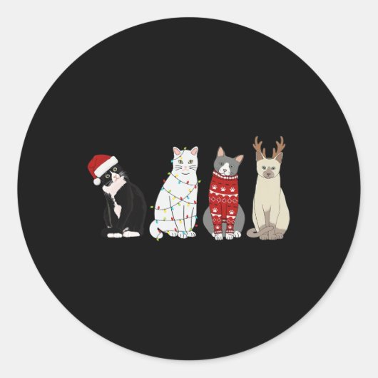 Kerst Kat Leuk Kat Liefhebbers Kat Mam Kat Pap Ronde Sticker (Voorkant)