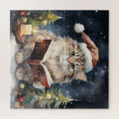 Kerst Kat Lezen  Kaart Legpuzzel (Horizontaal)
