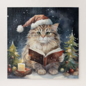 Kerst Kat Lezen Kaart Legpuzzel (Verticaal)