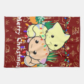 kerst kat lief, personaliseer tekst theedoek (Horizontaal)