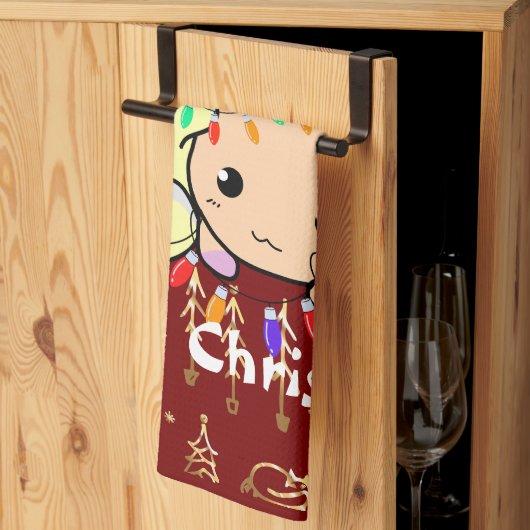 kerst kat lief, personaliseer tekst theedoek (Derde Gevouwen)