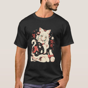 Kerst Kat Meisje Anime Waifu Kawaii Japan Vakantie T-shirt