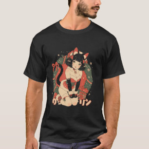 Kerst Kat Meisje Anime Waifu Kawaii Japan Vakantie T-shirt