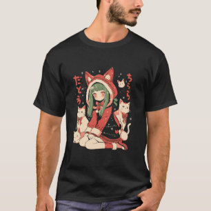 Kerst Kat Meisje Anime Waifu Kawaii Japan Vakantie T-shirt