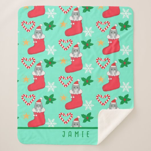 Kerst Kat Originele Art Sherpa Deken (Voorkant)