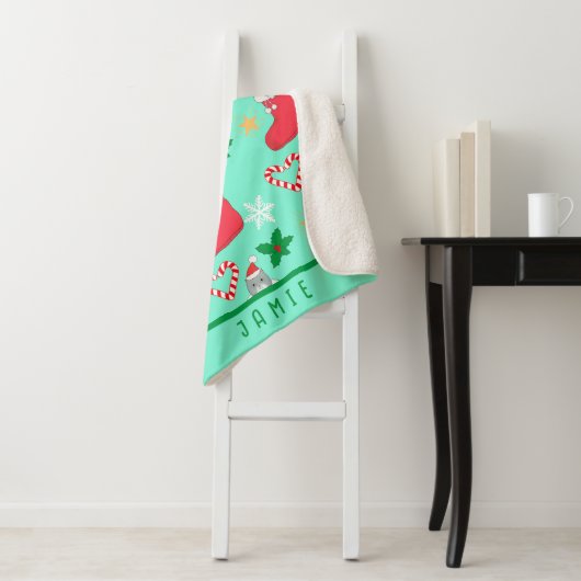 Kerst Kat Originele Art Sherpa Deken (In situ)