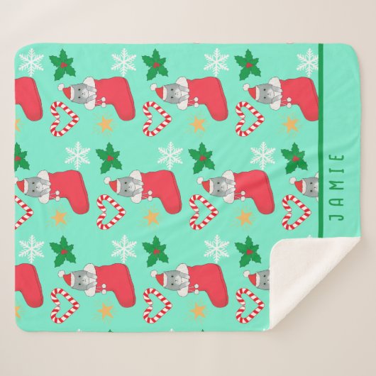 Kerst Kat Originele Art Sherpa Deken (Voorkant (horizontaal))