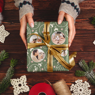 Kerst Kat Ornament Custom Foto Monogram Cadeaupapier