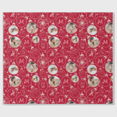 Kerst Kat Ornament Custom Foto Monogram Cadeaupapier (Vlak)