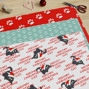 Kerst Kat Patroon Rode en Groene Poot Print Inpakpapier Vel