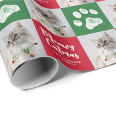 Kerst Kat Paw Print Foto Gift Wrap Cadeaupapier (Rol Hoek)