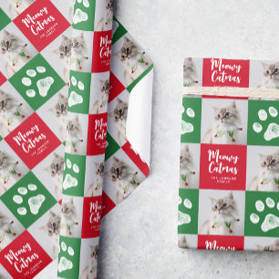 Kerst Kat Paw Print Foto Gift Wrap Cadeaupapier
