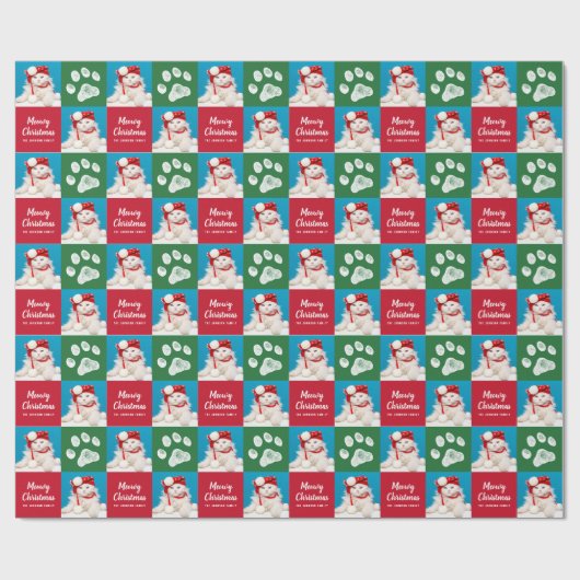 Kerst Kat Paw Print Foto Gift Wrap Cadeaupapier (Vlak)