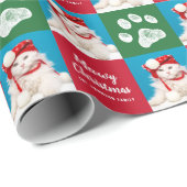 Kerst Kat Paw Print Foto Gift Wrap Cadeaupapier (Rol Hoek)