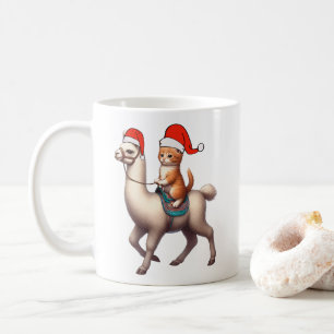 Kerst Kat Rijden Llama, Xmas Llama en Kitten Koffiemok
