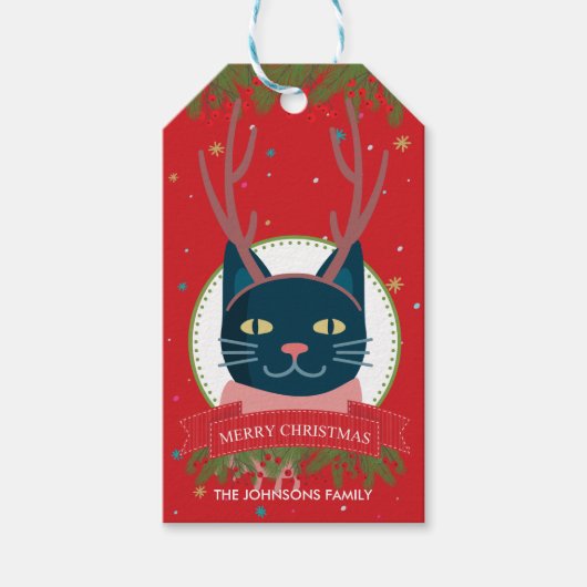 Kerst Kat Rood Cadeaulabel (Voorkant)