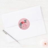 Kerst Kat roze Vakantie Ronde Sticker (Envelop)