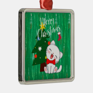 Kerst kat, schattig en knuffelig metalen ornament