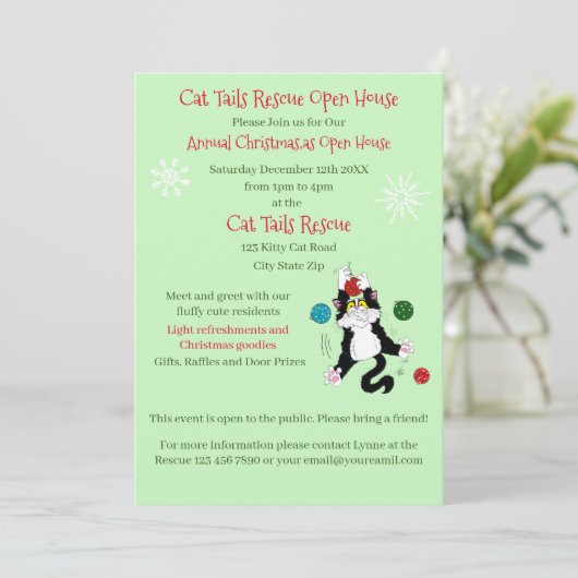 Kerst Kat Shelter Rescue Open Huis Kaart (Staand voorkant)