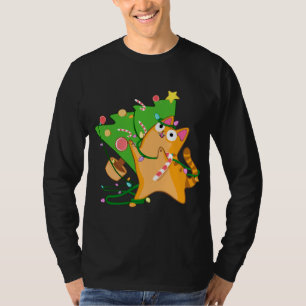 Kerst Kat Sinaasappel Tabby met Zoomies kerstboom T-shirt