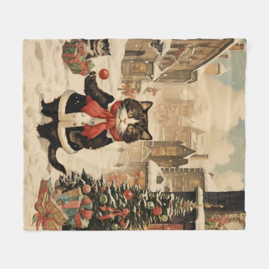 Kerst Kat Sneeuwdag Fleece Deken (Voorkant (Horizontaal))