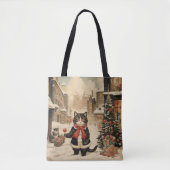 Kerst Kat Sneeuwdag Tote Bag (Voorkant)