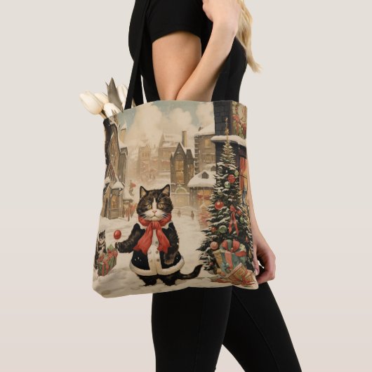 Kerst Kat Sneeuwdag Tote Bag (Dichtbij)