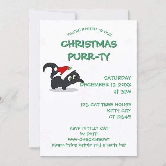 Kerst Kat Spint-ty Vakantie Party Uitnodiging (Voorkant)