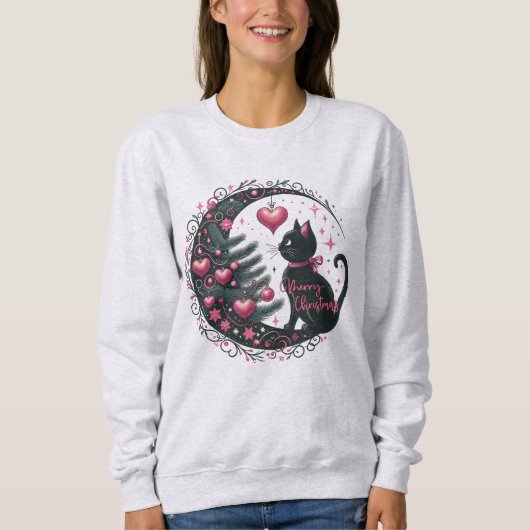 Kerst Kat sweatshirt Wit zacht dames (Voorkant)