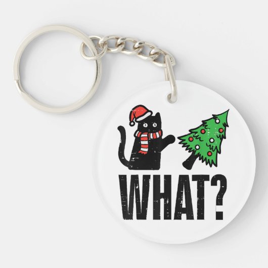 Kerst Kat Tipping Xmas Boom Grappig Sleutelhanger (Voorkant)