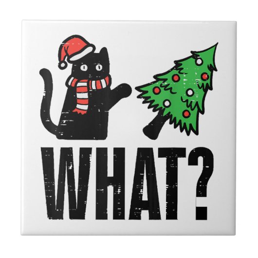 Kerst Kat Tipping Xmas Boom Grappig Tegeltje (Voorkant)