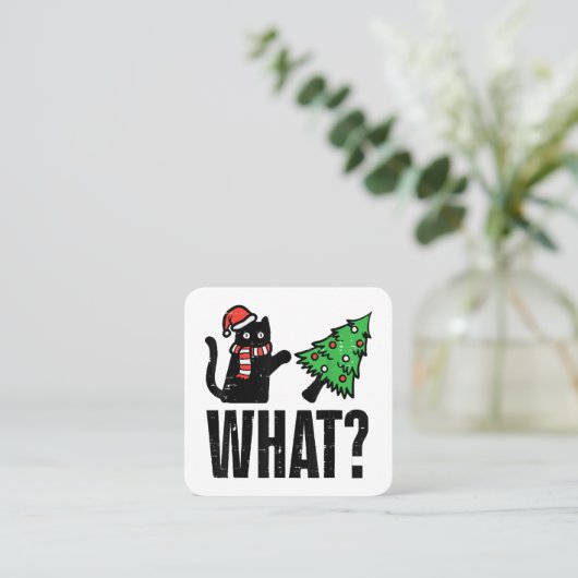 Kerst Kat Tipping Xmas Boom Grappig Vierkante Visitekaartje (Staand voorkant)