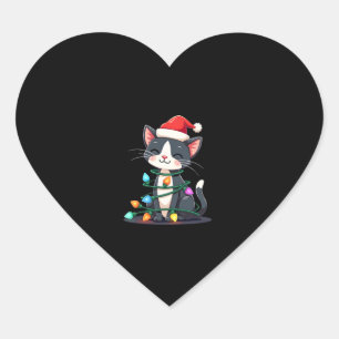 Kerst Kat Tuxedo zwarte kat xmas lichten kat c Hart Sticker