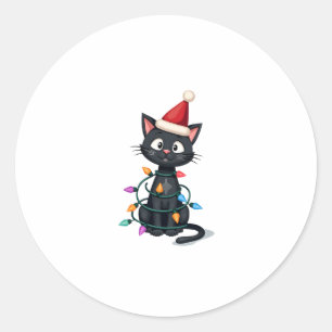 Kerst Kat Tuxedo zwarte kat xmas lichten kat c Ronde Sticker