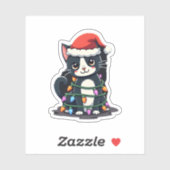 Kerst Kat Tuxedo zwarte kat xmas lichten kat c Sticker (Vel)